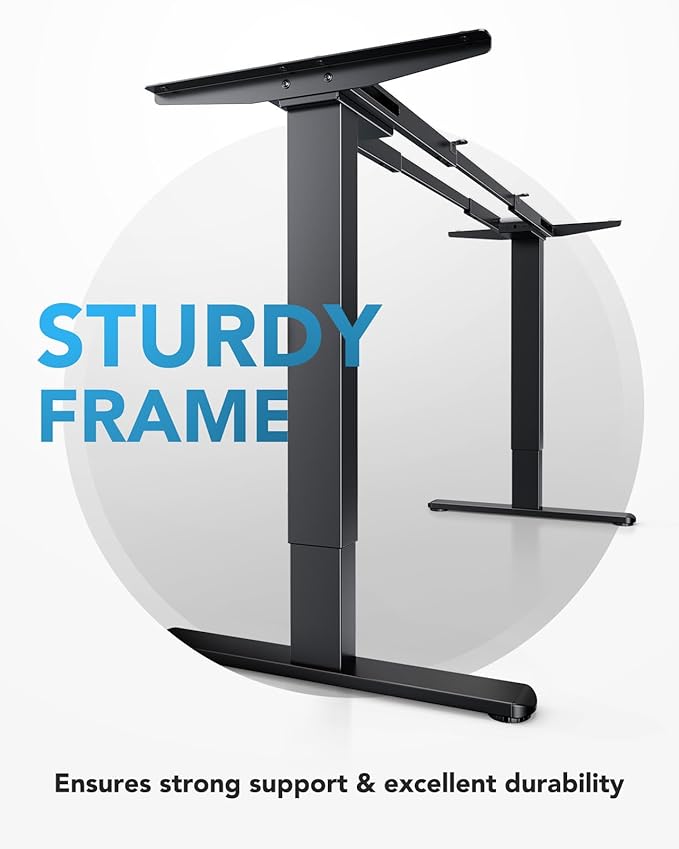 HUANUO Electric Standing Desks Frame with 265 lbs Dual Motor,Thick T-Shaped Desk Legs Made of Automotive Grade Steel,for Max 90″x31.5″ Desktop, Height Adjustable Desk Frame for Home Office, Frame Only