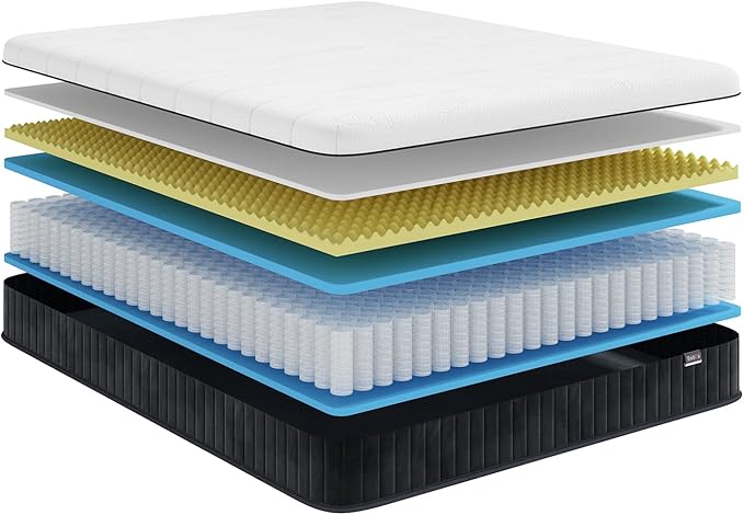 Queen Mattress, 12 Inch Queen Size Mattress Bed in a Box, Memory Foam & Pocket Springs, Medium Feel, Cool Sleep & Pressure Relief, 120-Night Trial