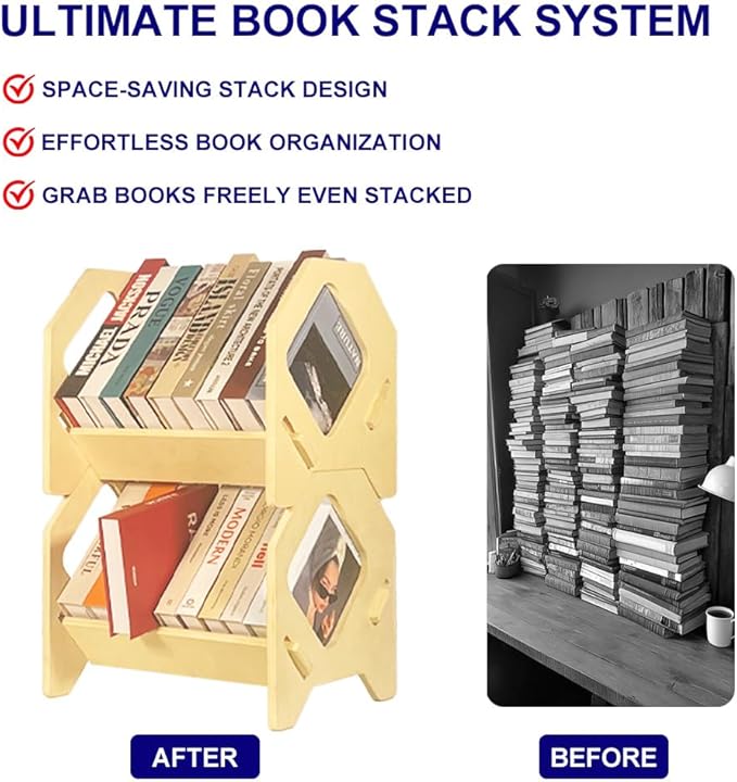 2 Pack Desktop Bookshelf, Stackable Book Organizer with Handle, Storage Rack for CD/Magazine/File Folder, Portable Small Bookshelf for Study, Living Room, Kid's Room, No Nails, Medium Size
