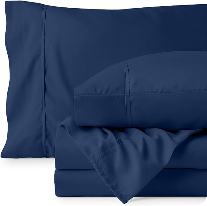 Bare Home King Sheet Set - Luxury 1800 Ultra-Soft Microfiber King Bed Sheets - Double Brushed - Deep Pockets - Easy Fit - 4 Piece Set - Bedding Sheets & Pillowcases (King, Dark Blue)