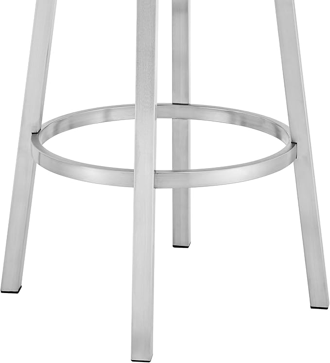 Armen Living Titana 26" Counter Height Swivel Blue Faux Leather and Brushed Stainless Steel Bar Stool