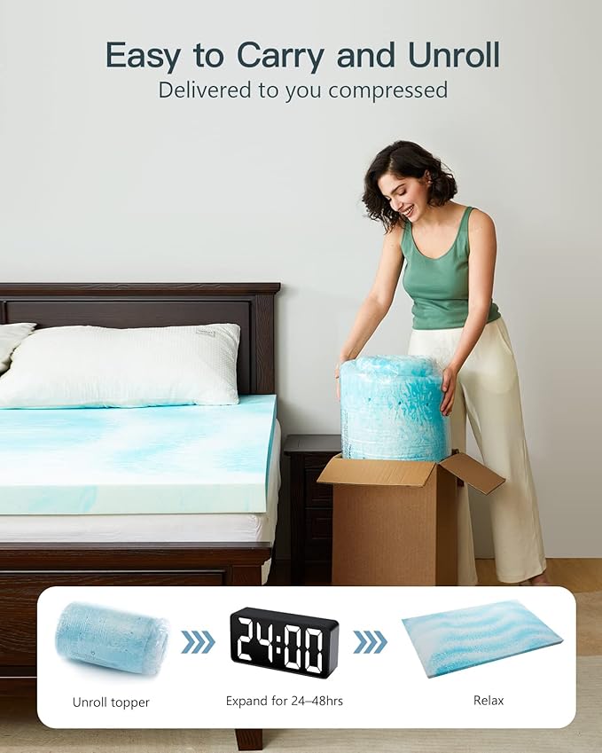 PERLECARE 3 Inch Twin XL Memory Foam Mattress Topper, Cooling Gel Infused Mattress Pad, Ventilated Bed Topper for Pressure Relief, CertiPUR-US Certified, Dorm Room Essentials, Blue