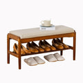 latifolia Small Shoe Bench, Solid Wood Bench with Cushion, 2 Tier Shoe Storage Organizer for Entryway(Walnut,31.50''L)