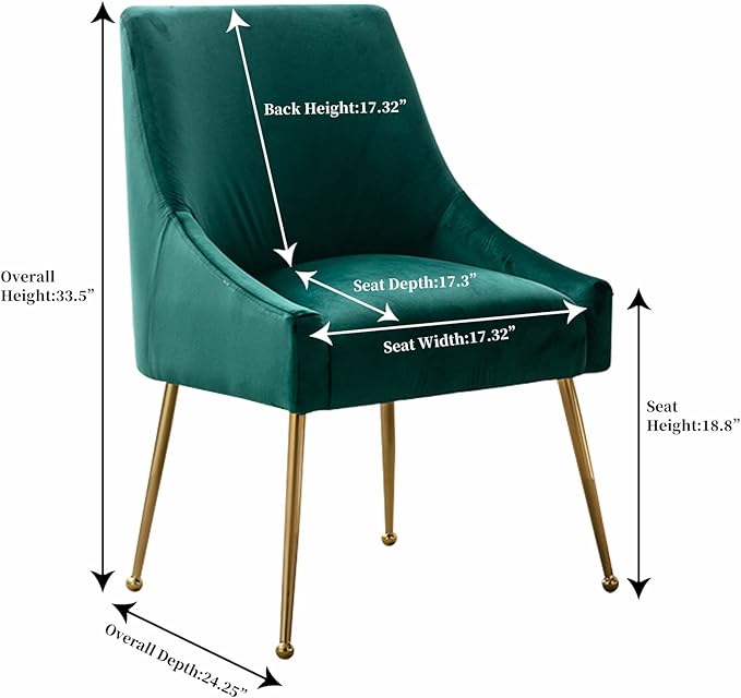 Modern Velvet Dining Chairs Set of 6, Contemporary Upholstered Furniture Collection with Polished Gold Metal Legs, Elegant Accent Chairs for Kitchen Living Room(Green)