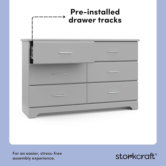 Storkcraft Brookside 6-Drawer Dresser (Pebble Gray) – GREENGUARD Gold Certified, Nursery & Kids Storage, Nursery Essentials, Kids Room Storage, Durable Bedroom Dresser