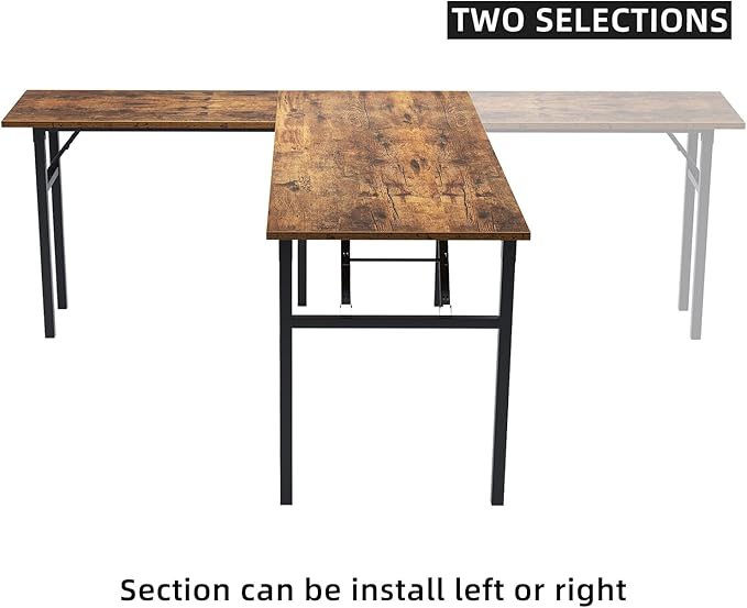 DlandHome L-Shaped Desk Large Corner Desk Folding Table Computer Desk Home Office Table Computer Workstation, ND11 (Rustic Brown)