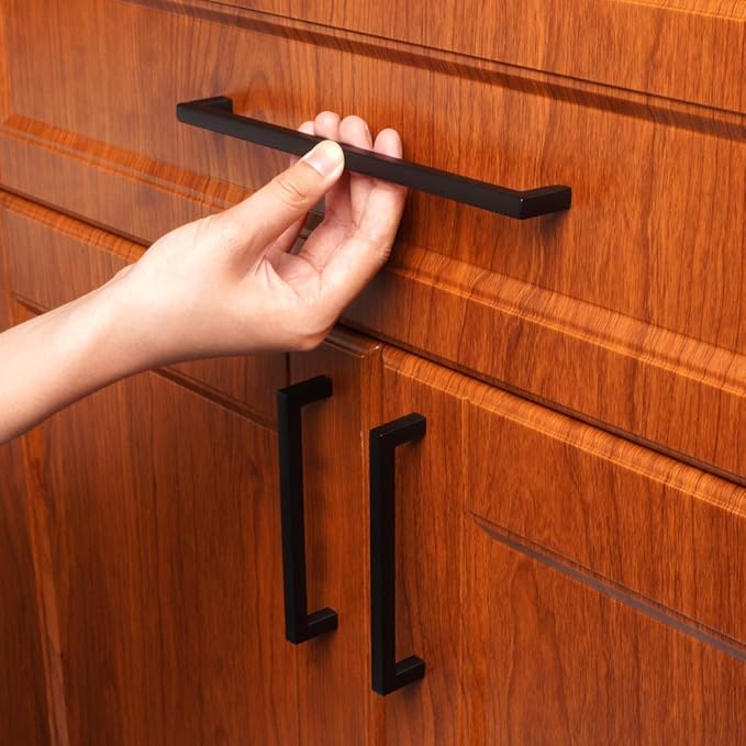 KOOFIZO Solid Square Bar Cabinet Handle - Black Furniture Pull, 7.6 Inch/192mm Screwhole Distance, 1-Piece for Kitchen Cupboard Door, Bedroom Dresser Drawer, Bathroom Wardrobe Hardware