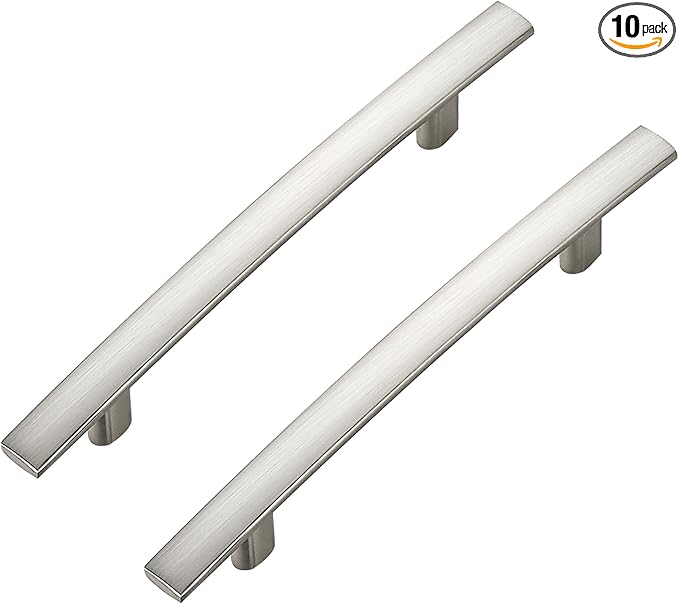 10 Pack Cabinet Handles 4" Hole Center - Curved Cabinet Pulls Brushed Nickel Drawer Pulls for Kitchen Cupboard Solid Hardware for Dresser Drawer Arch Hardware