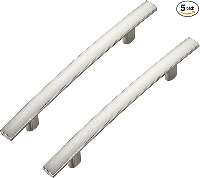 5 Pack Cabinet Handles 4" Hole Center - Curved Cabinet Pulls Brushed Nickel Drawer Pulls for Kitchen Cupboard Solid Hardware for Dresser Drawer Arch Hardware