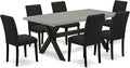 East West Furniture X697AB624-7 7 Piece Modern Dining Table Set Consist of a Rectangle Wooden Table with X-Legs and 6 Black Color Linen Fabric Upholstered Chairs, 40x72 Inch, Multi-Color