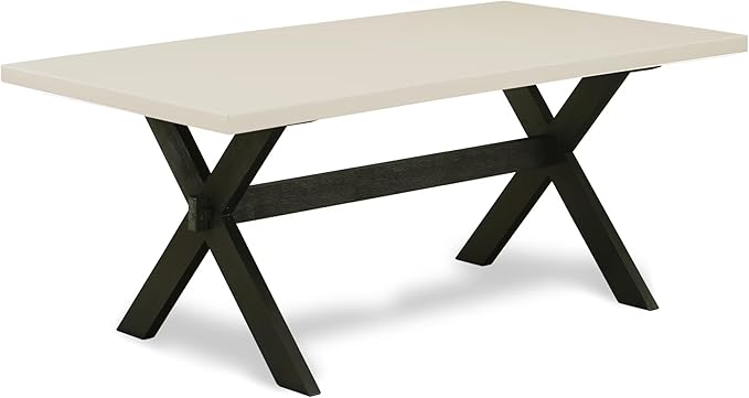 East West Furniture X627EL635-9 9 Piece Dining Room Table Set Includes a Rectangle Dining Table with X-Legs and 8 Doeskin Linen Fabric Upholstered Parson Chairs, 40x72 Inch, Multi-Color