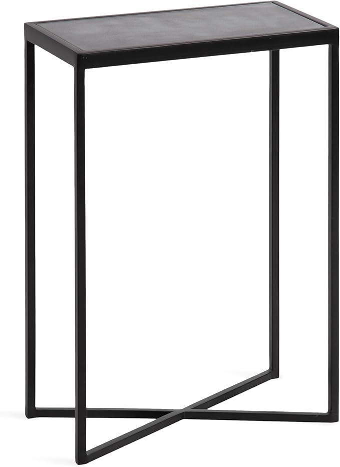 Kate and Laurel Jaspur Modern Slim Side Table, 16 x 8 x 24, Black Marble and Black, Decorative Glam Narrow End Table for Use as Skinny Bedroom Nightstand or Living Room Accent Table