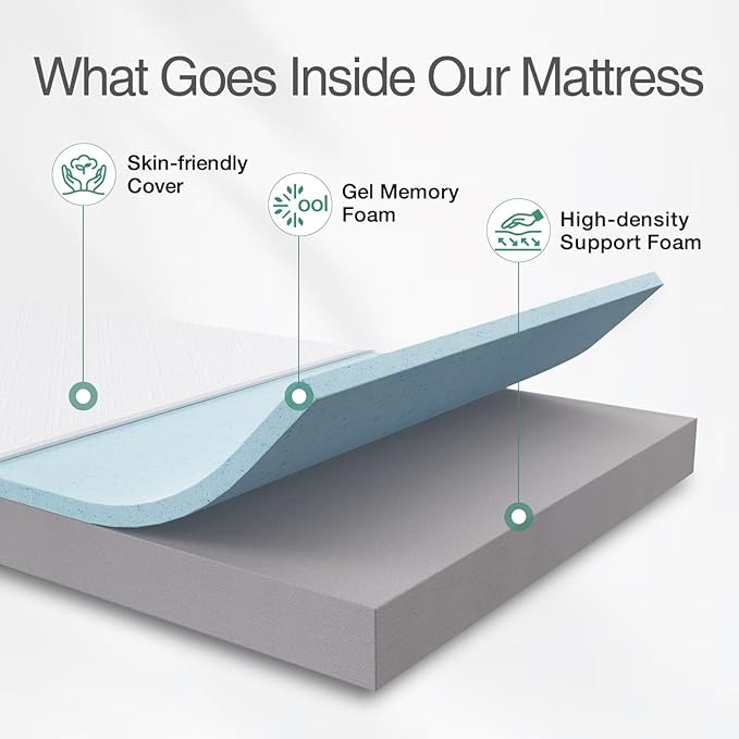 Novilla Mattress Twin XL, 8-Inch Gel Memory Foam Mattress for Pressure Relief, Enhanced Support & Plush Comfort, Twin XL Bed in a Box, Bliss