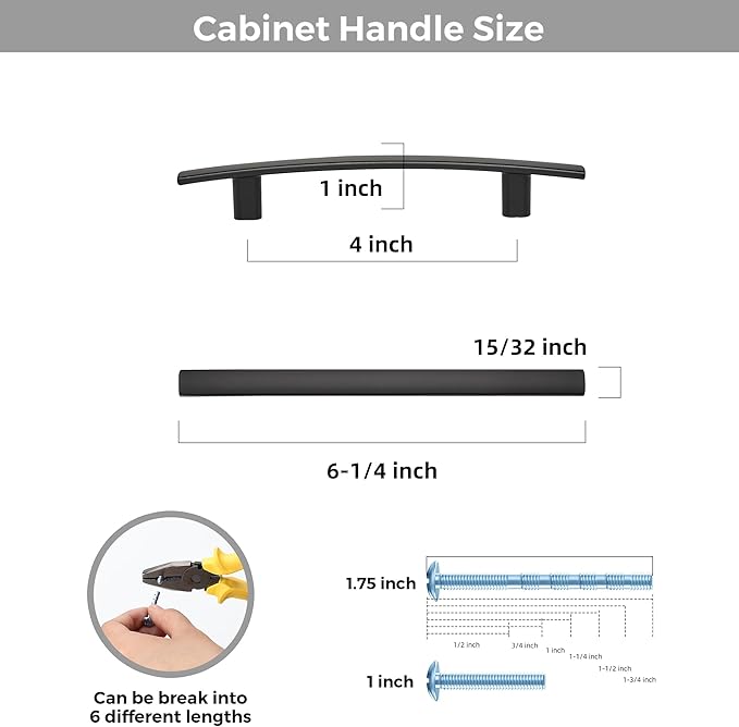 5 Pack Cabinet Handles 4" Hole Center - Curved Cabinet Pulls Black Drawer Pulls for Kitchen Cupboard Solid Hardware for Dresser Drawer Arch Hardware