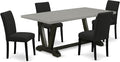 East West Furniture V697AB624-5 5 Piece Dining Table Set Includes a Rectangle Dining Room Table with V-Legs and 4 Black Color Linen Fabric Upholstered Chairs, 40x72 Inch, Multi-Color