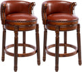 Cow top Leather Wooden Bar Stools, 29.5" Bar Height Bar Chair with Back, 180 Degrees Swivel Barstools Chair for Home Kitchen Counter,Dining Room, Restaurant,Study and Pub,2pcs(Brown)
