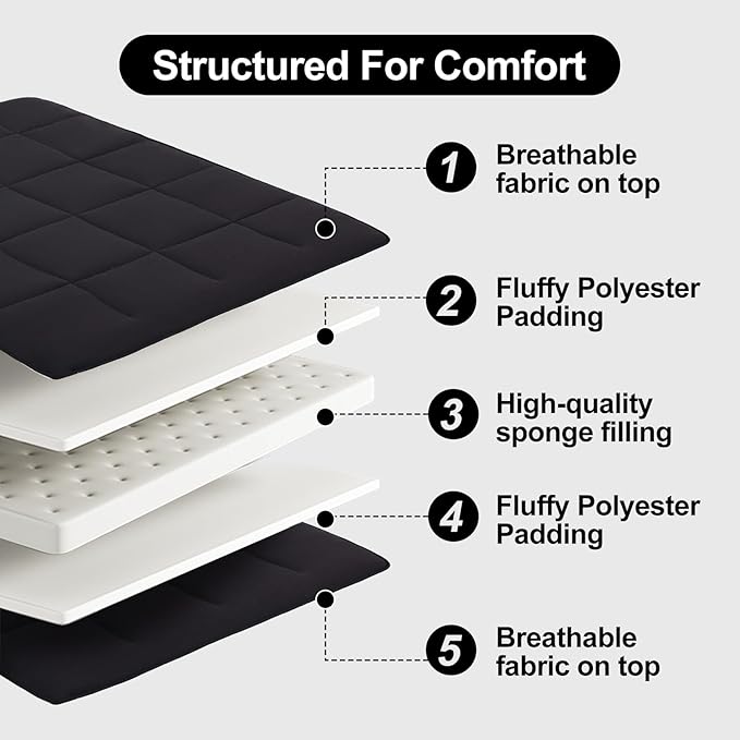 Tiita Floor Mattress Memory Foam Mattress Topper, 4" Thicken Futon Mattress with Storage Bag and 2 Straps, Portable Roll Up Travel Car Camping Mattress Sleeping Pad Full Size, Black