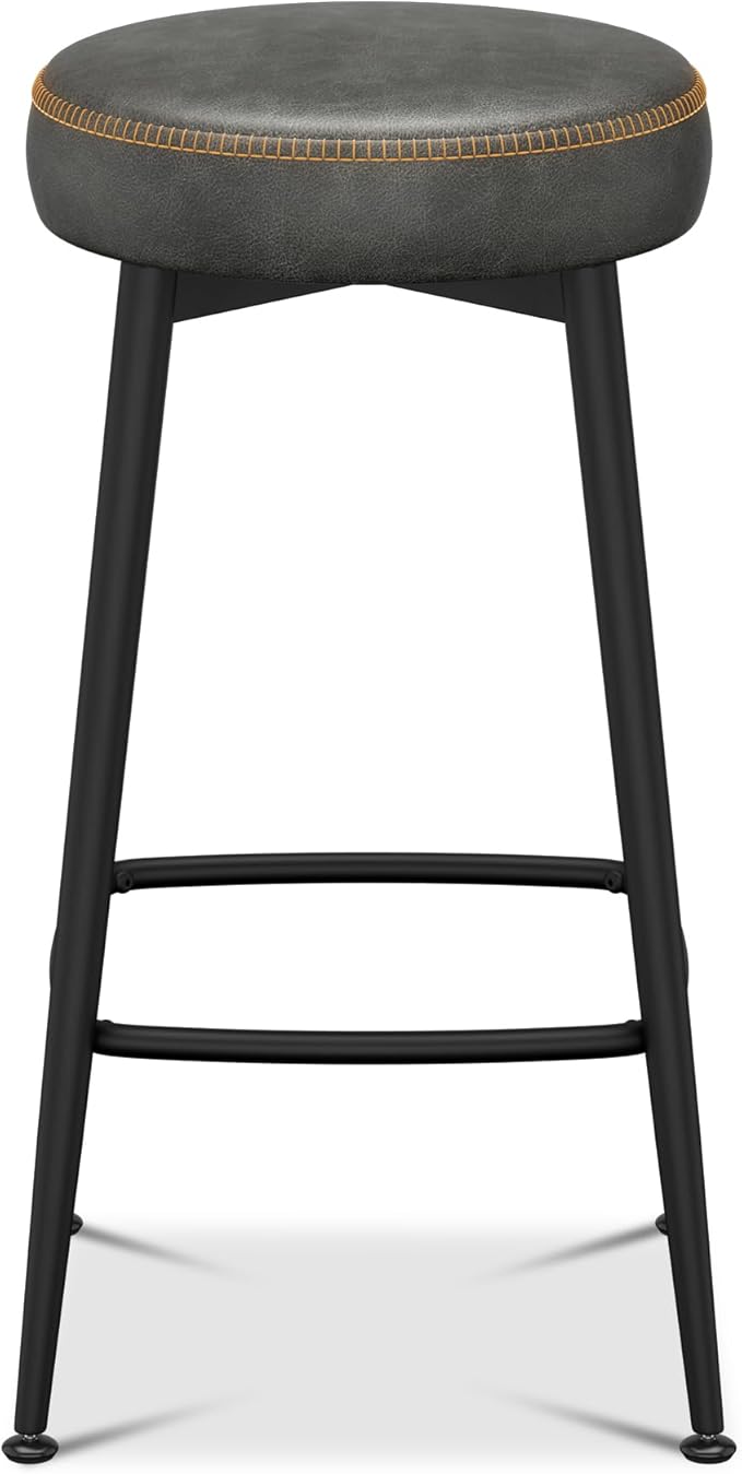 Counter Height Bar Stools, 26" H Backless Bar Stools Set of 6, Upholstered Faux Leather Kitchen Counter Stools, Mid Century Modern, Kitchen Island Home Bar, Pub, Black Grey