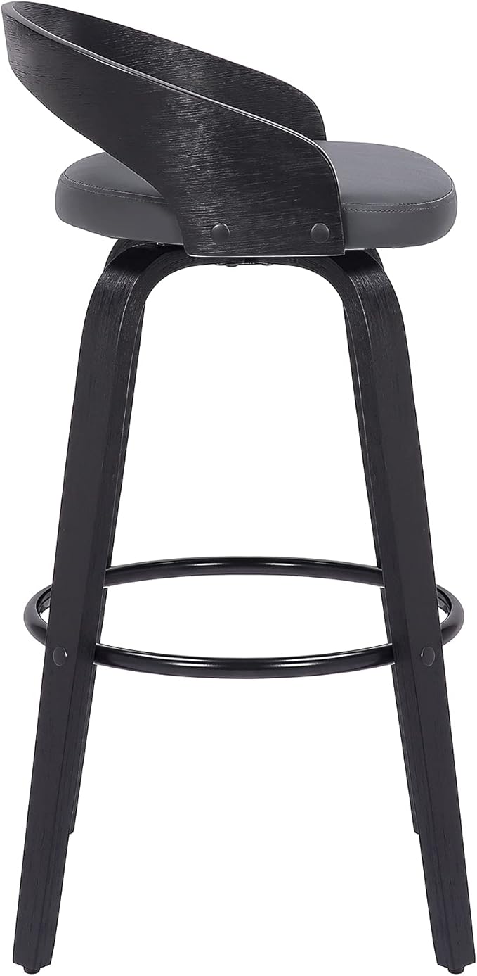 Armen Living Sonia 26" Counter Height Swivel Gray Faux Leather and Black Wood Bar Stool - Set of 3