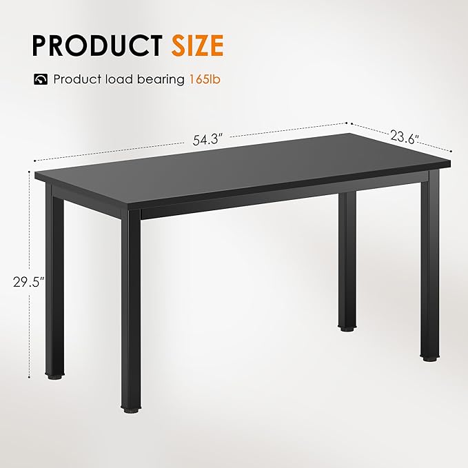 DlandHome Large Computer Desk, Composite Wood Board, Decent and Steady Home Office Desk/Workstation/Table 54.3inch Black Black