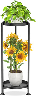 KMOTASUO 2 Tier Plant Stand Indoor for Large Tall Heavy Duty Planter, Multiple Sturdy Metal Flower Corner Rack for Narrow House Floor, Iron Vertical Level Round Orchi Holder Organizer, Black