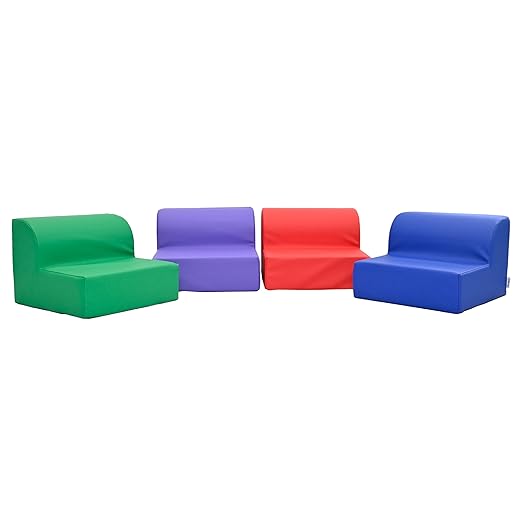 Children's Factory Library Loungers, Flexible Seating Classroom Furniture, Comfy Kids Chairs, Vibrant Colors, Set of 4