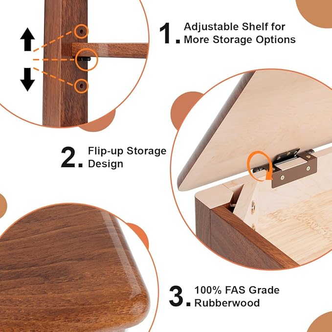 Shoe Storage Bench for Entryway - 4 Tier Shoe Rack for Front Door Entrance, Rubberwood Shoes Rack Height Adjustable, Entryway Bench with Shoes Storage for Any Room (Walnut, 47.2" W)