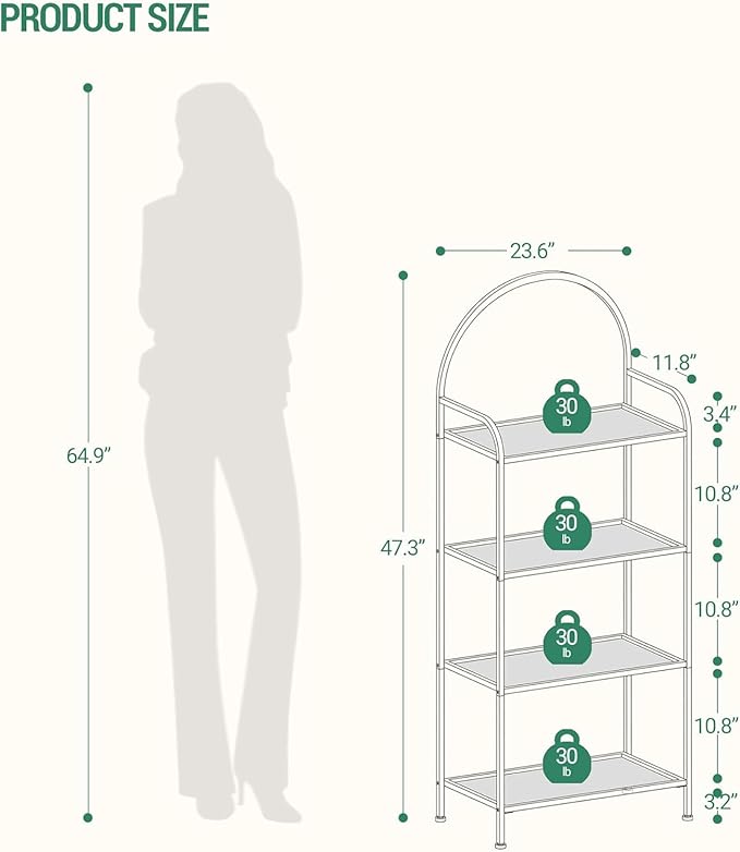 Bookcase Bookshelf, Tempered Glass Bookshelves, Slim Shelving Unit for Bedroom, Bathroom, Home Office, Steel Frame, 4 Tier Gold BC21499G
