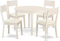 East West Furniture BOAD5-LWH-LC 5 Piece Dining Room Furniture Set Includes a Round Kitchen Table and 4 Faux Leather Upholstered Dining Chairs, 42x42 Inch, Linen White