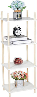 LITA Modern Wood Side Table, Accent End Table Plant Night Stand with Magazine Storage for Bedroom, Living Room, Bathroom, White, 4- Tier
