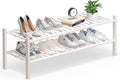 Haddockway Long 2 Tier Bamboo Shoe Rack Storage Organizer, Multifunctional Free Standing Stackable Shoe Shelf with Grid Panel for Closet,Hallway,Entryway,Small Space 34.2"x11"x13"(White, 2-Tier(Long))