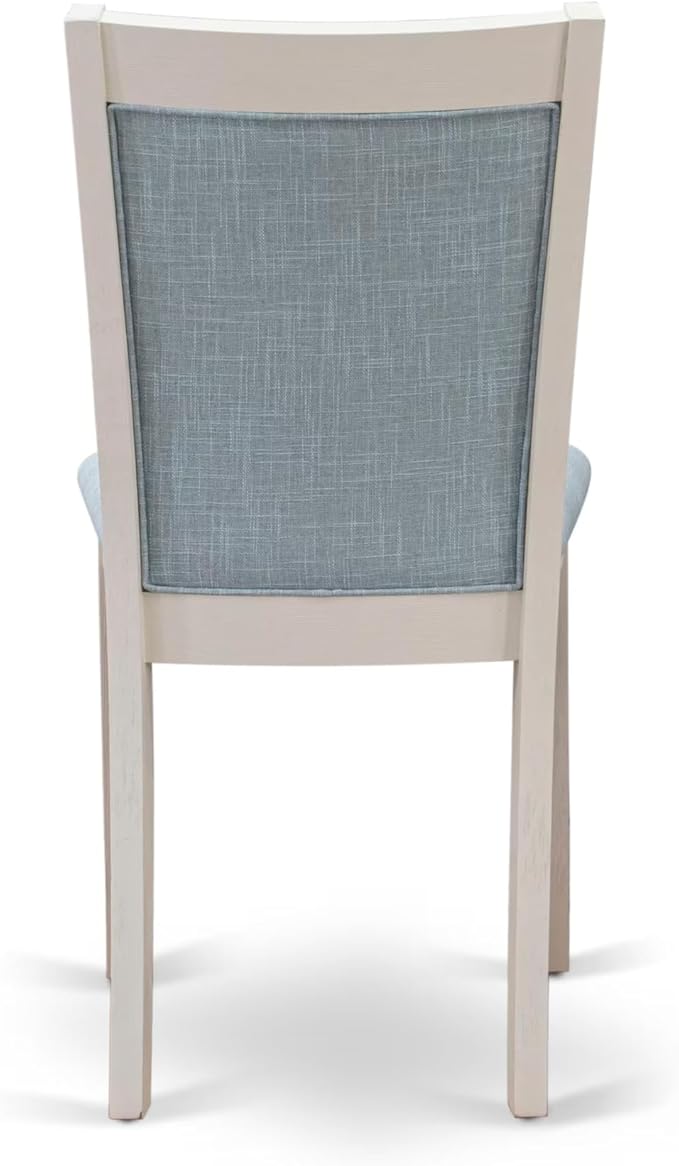 East West Furniture V027MZ015-7 7 Piece Dining Table Set Consist of a Rectangle Kitchen Table with V-Legs and 6 Baby Blue Linen Fabric Upholstered Chairs, 40x72 Inch, Multi-Color