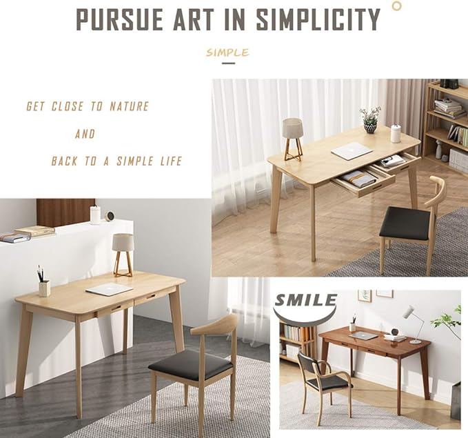 IOTXY Solid Wood Writing Desk - Home Office Workbench Desk with Drawer, 47.24" Width Laptop Computer Work Study Table