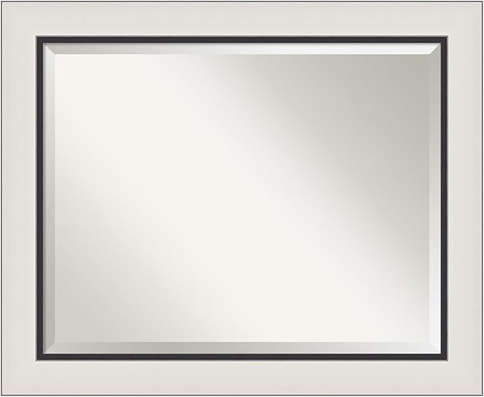 Amanti Art Silver Bathroom Mirror for Over Sink, 28x34 Ellie Silver Black Rectangle Vanity Mirror, Large Modern Contemporary Frame, Hangs Horizonally and Vertically, Bathroom Wall Decor, Beveled Edge