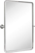 TEHOME 27 x 35'' Farmhouse Chrome Metal Framed Pivot Rectangle Bathroom Mirror Tilting Beveled Vanity Mirrors for Wall