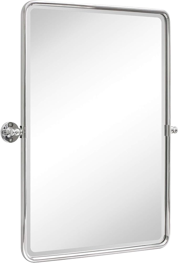 TEHOME 20x30'' Chrome Pivot Mirror Rectangle Bathroom Vanity Mirror Chrome Rounded Corner Metal Framed Tilting Beveled Vanity Wall Mirrors
