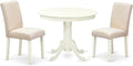 East West Furniture ANAB3-LWH-02 3 Piece Dinette Set for Small Spaces Contains a Round Kitchen Table with Pedestal and 2 Light Beige Linen Fabric Parson Chairs, 36x36 Inch, Linen White