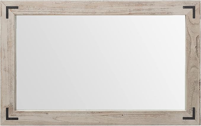 YOSHOOT Rustic Wooden Framed Wall Mirror, Natural Wood Bathroom Vanity Mirror for Farmhouse Decor, Vertical or Horizontal Hanging, 60" x 36", Grey