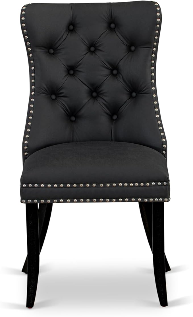 East West Furniture LGDA5-BLK-12 5 Piece Dining Set Includes a Rectangle Wooden Table with Butterfly Leaf and 4 Polyester Fabric Parson Chairs, 42x84 Inch, Black