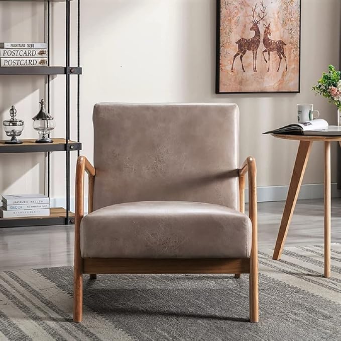 Container Furniture Direct Classic Comfortable Reading Small Modern Boho Microfiber Upholstered Lounge Armchair for Living Room, Reading, Bedroom, Office, and Small Spaces in Light Camel