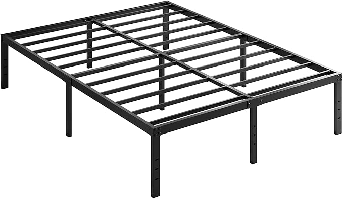 EMODA Queen Bed Frame with Cover No Box Spring Needed, 14 Inch Heavy Duty Metal Platform BedFrame Queen Size with Steel Slats, Easy Assembly