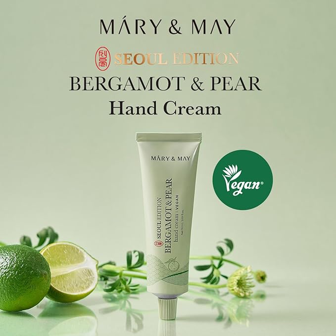Mary&May SEOUL EDITION Bergamot & Pear Refreshing Hand Cream - Korean Moisturizing Vegan Hand Moisturizer - Refreshing Citrus Scent - Non Greasy Light Gel Cream Texture, 1.69oz.