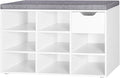 DINZI LVJ Shoe Bench,Entryway Storage Bench with Drawer and 8 Cubbies,Cubby Rack Adjustable Shelves,Shoe Organizer Cabinet for Living Room,Bedroom,Mudroom,Closet Garage,White