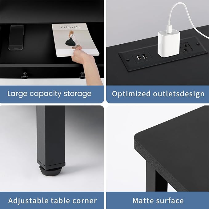 3 Wooden Drawers Nightstand, 27 Inch Wide Night Stand Set 2 with Charging Station and Adjustable Drawers, Bedside Table for Living Room/Bedroom/Office, Black.