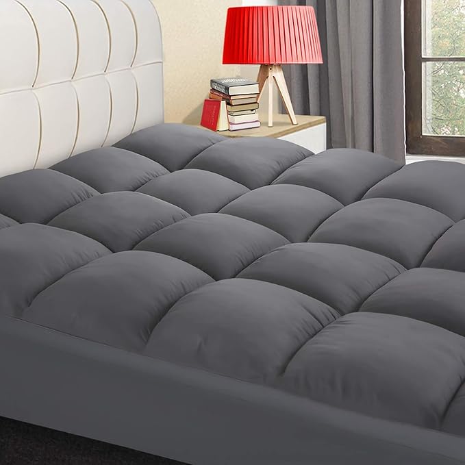 COONP Full XL Mattress Topper, Extra Thick Pillowtop, Cooling Plush Mattress Pad Cover Bed Topper Protector with 8-21 Inch Deep Pocket (Grey, Full XL)
