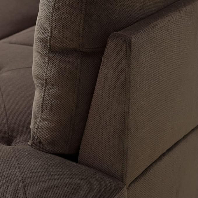 Brown L-Shaped 3-Piece Corduroy Fabric Sofa with Storage Ottoman Set, Sectional Couch Sofa Set for Living Room, Office, Small Space