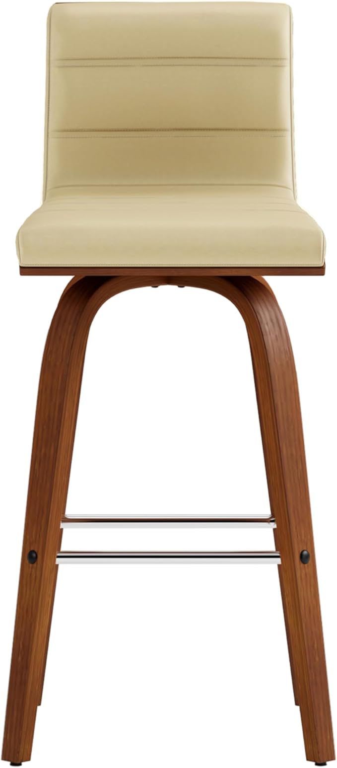 Armen Living Vienna 26" Swivel Counter Stool in Walnut Wood Finish with Cream Faux Leather - Set of 4