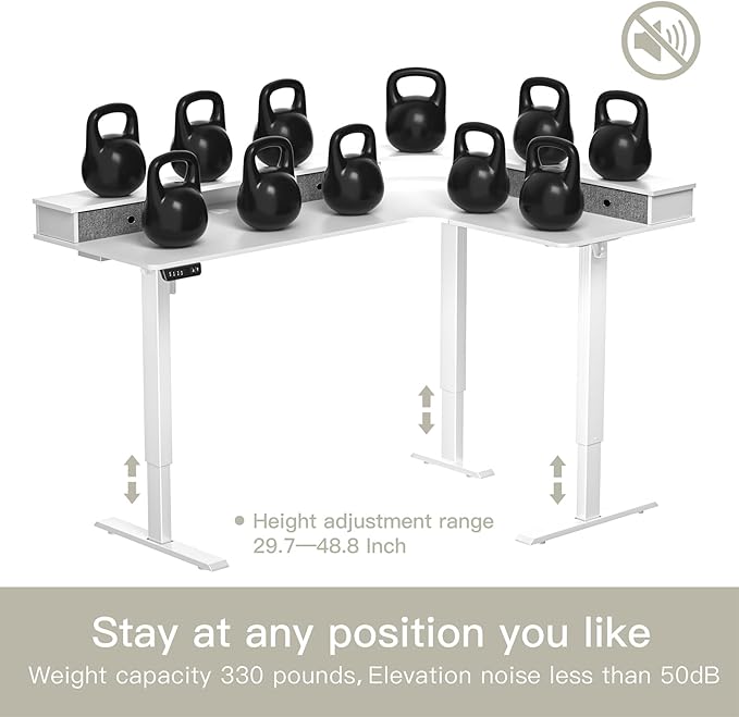 67" L Shaped Standing Desk, Electric Height Adjustable Corner Table with Drawers, Modern Standing Gaming Desk with Monitor Stand for Home Office Entertainment, Snow White