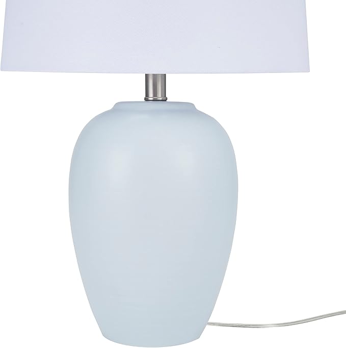 Nourison 23" Coastal Blue Ceramic Pot Table Lamp for Bedroom, Living Room, Dining Room, Entryway, with White Shade, Set of 2 Lamps