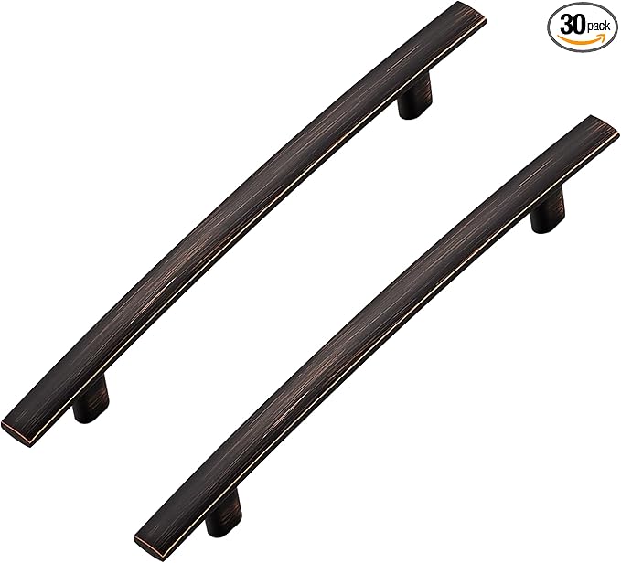 30 Pack Cabinet Handles 5" Hole Center - Curved Cabinet Pulls Oil Rubbed Bronze Drawer Pulls for Kitchen Cupboard Solid Hardware for Dresser Drawer Arch Hardware